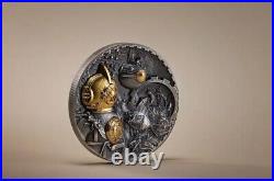2022 $20 Cook Islands Steampunk NAUTILUS Gilded Antique Finish 3 Oz Silver Coin