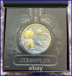 2022 $20 Cook Islands Steampunk NAUTILUS Gilded Antique Finish 3 Oz Silver Coin