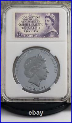 2022 $5 Cook Island Memoriam Queen Elizabeth II Silver Black Proof with Stamps 2