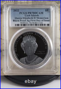 2022 $5 Cook Islands In Memoriam QE II Silver Black Proof PCGS PR70DCAM 10