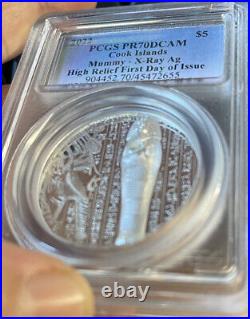 2022 Cook Island $5 X -RAY MUMMY SILVER PCGS PF 70 HIGH RELIEF FDOI LOW POP