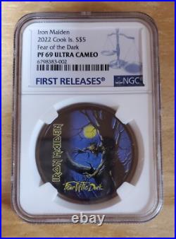 2022 Cook Island Fear of the Dark Iron Maiden NGC PF69 Ultra Cameo 1oz Silver