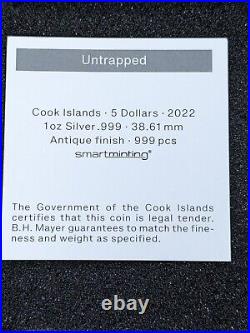 2022 Cook Islands 1 oz 999 Silver Untrapped Coin Antiqued Box & COA Mintage 999