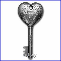 2022 Cook Islands 1 oz Antique Silver Key To My Heart Shaped Coin SKU#252394