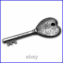 2022 Cook Islands 1 oz Antique Silver Key To My Heart Shaped Coin SKU#252394