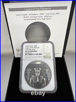 2022 Cook Islands $20 3oz Silver Coin Legacy of the Pharaohs NGC 70/ NG001