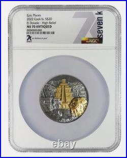 2022 Cook Islands $20 EL DORADO 3oz Silver NGC MS70 Antiqued High Relief
