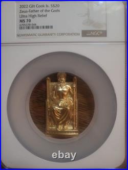 2022 Cook Islands $20 Zeus 3oz Gold Gilt 999 Silver Ultra High Relief MS70 NGC