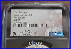 2022 Cook Islands $2 Silver Coin - NGC MS70 Life of Lincoln Rail Splitter