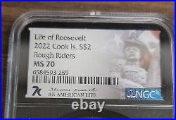 2022 Cook Islands $2 Silver Coin NGC MS70 Life of Roosevelt Rough Riders