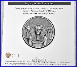 2022 Cook Islands 3oz Legacy of the Pharaohs- antiqued. 999 silver coin