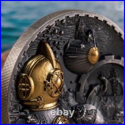 2022 Cook Islands 3oz Silver Steampunk Nautilus MS-70 NGC 24k PL 888 Minted