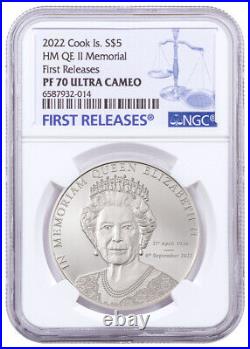 2022 Cook Islands $5 1oz Silver In Memoriam of Queen Elizabeth II PF70 FR