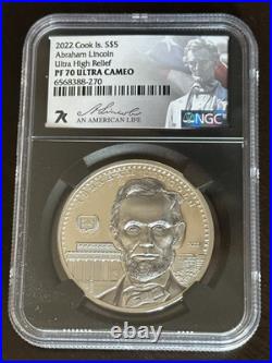2022 Cook Islands $5 Abraham Lincoln Ultra High Relief PF70 Ultra Cameo NGC