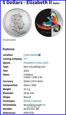 2022 Cook Islands $5 Eclectic Nature ROLLER Bird Proof Silver PR69 DCAM PCGS