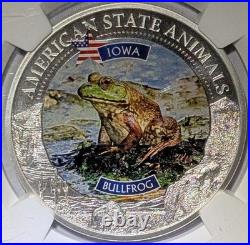 2022 Cook Islands $5 Iowa Bullfrog NGC MS70 U. S. State Animal 1 oz Silver