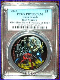 2022 Cook Islands $5 Iron Maiden Number Of The Beast Silver Coin Pcgs Pr70 Dcam