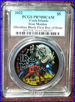 2022 Cook Islands $5 Iron Maiden Number Of The Beast Silver Coin Pcgs Pr70 Dcam