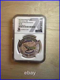 2022 Cook Islands $5 Oklahoma Mountain Boomer MS70 U. S. State Animal Series 1oz