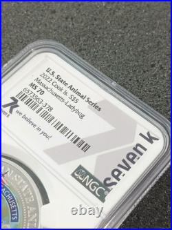 2022 Cook Islands $5 Silver Coin MA Ladybug State Animal MS70