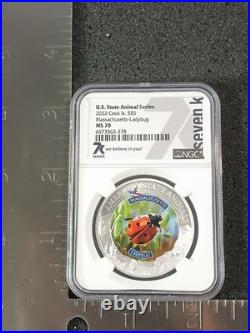 2022 Cook Islands $5 Silver Coin MA Ladybug State Animal MS70