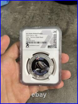 2022 Cook Islands $5 Silver Coin OH Northern Black Racer State Animal MS70