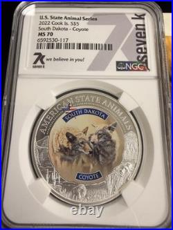 2022 Cook Islands $5 South Dakota Coyote MS70 1oz U. S. State Animal Series NGC