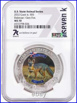 2022 Cook Islands Delaware Grey Fox Ngc Ms70 American State Animals 1 Oz Silver