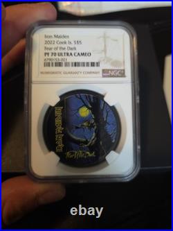 2022 Cook Islands Fear of the Dark Iron Maiden 1 oz silver coin CIT NGC 70