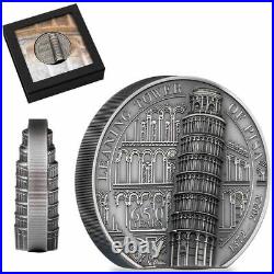 2022 Cook Islands Leaning Tower of Pisa 5 oz. 999 Silver Antiqued Coin