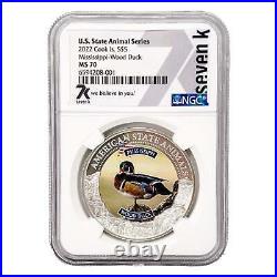 2022 Cook Islands MISSISSIPPI WOOD DUCK US State Animal MS70 1oz Silver Coin