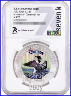 2022 Cook Islands Minnesota Common Loon Ngc Ms70 American State Animals 1 Oz Sil