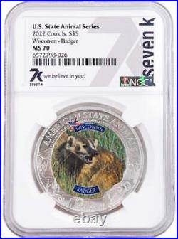 2022 Cook Islands Wisconsin Badger Ngc Ms70 American State Animals 1 Oz Silver C