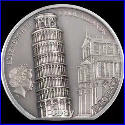 2022 Cook Islands leaning tower of Pisa 3D stereoscopic 650th silver coin 2oz