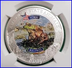 2022 NGC $5 Cook Island 7K Iowa State Animal Bullfrog. 999 Silver 1 Oz Coin MS70