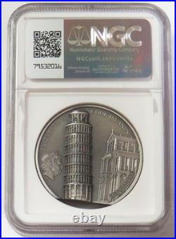 2022 SILVER 2oz COOK ISLANDS $10 LEANING TOWER OF PISA UHR NGC MS 70 ANTIQUED