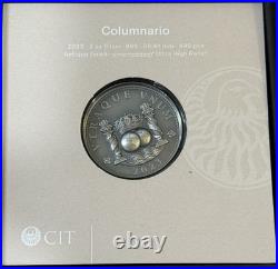 2023 2 Oz. 999 Silver Mexican Columnario Tribute UHR Antiqued Silver Medal Coin