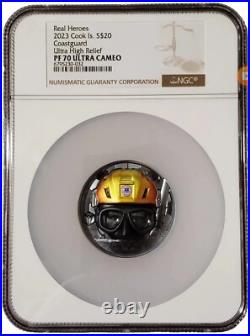 2023 3 Oz Silver $20 Cook Islands Real Heroes COAST GUARD NGC PF70 UCAM Coin