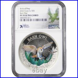 2023 Cook Is. BARN OWL Birds of Prey 1 oz Silver Coin PF 70