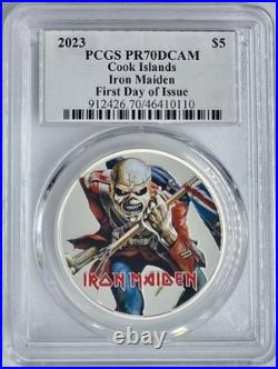 2023 Cook Islands 1 oz Silver Iron Maiden Trooper PCGS PR70DCAM FDOI & Signed