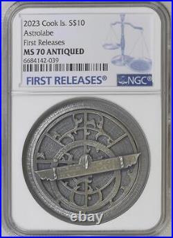 2023 Cook Islands 2 Oz Historic Instruments Astrolabe High Relief Silver Coin NG