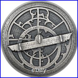 2023 Cook Islands Historic Instruments Astrolabe 2oz Silver Antiqued Coin UHR