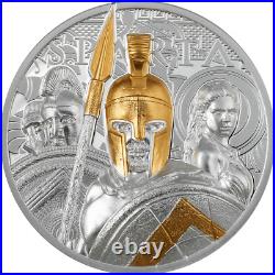 2023 Cook Islands Sparta 3oz Silver Gilded Proof Coin with Mintage of 888