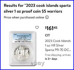 2023 Cook Islands Sparta High Relief Silver Coin PCGS PR70DCAM First Day Iss