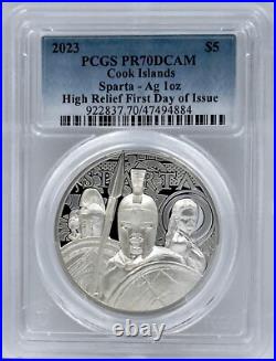 2023 Cook Islands Sparta High Relief Silver Coin PCGS PR70DCAM First Day Issue