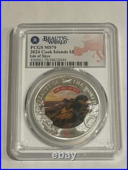 2024 Cook Is. $5 1 Oz Silver Pcgs Ms70! Beauty Of The World Series! Nr #g3219