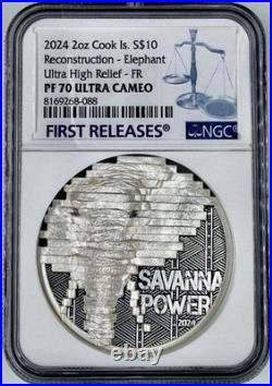 2024 Cook Islands $10 Silver 2 Oz $10 Elephant NGC PR70 UCAM FR High Relief
