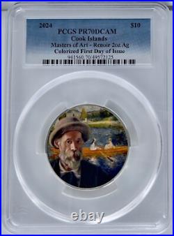 2024 Cook Islands 2 Oz Silver Masters of Art Auguste Renoir PCGS PR70DCAM FDOI
