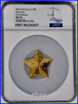 2024 Cook Islands Silver 1 oz $5 Starry Sky Ornament Gilded NGC MS 70 UHR FR