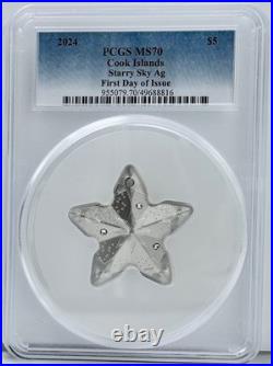 2024 Cook Islands Silver 1 oz $5 Starry Sky Ornament PCGS MS 70 First Day Issue